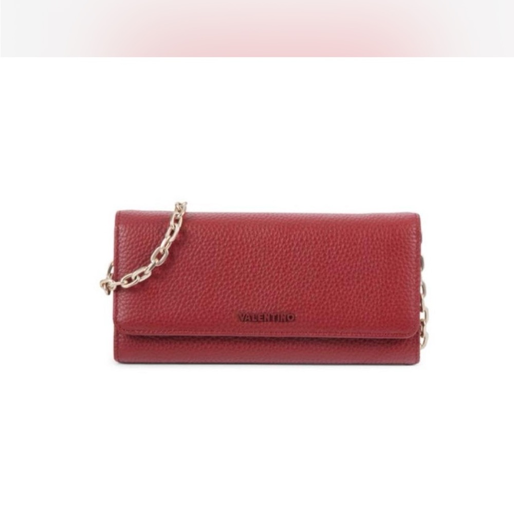 Valentino Burgundy Leather Chain Clutch